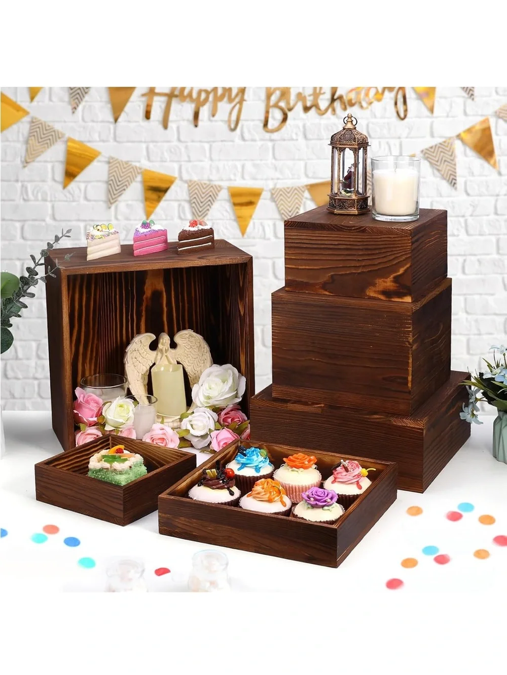 NWOT 6 Pack Wooden Risers Display Stands Rustic Wood Cake & Cupcake Stands